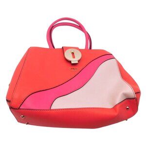 Guess Augustina Satchel Coral Poppy Pink White Wave Handbag Purse